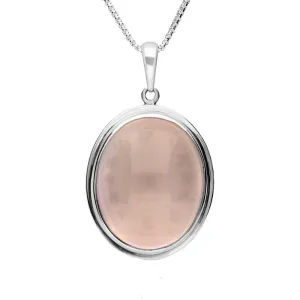 Sterling Silver Rose Quartz Alice In Wonderland Domed Oval Down The Rabbit Hole Necklace