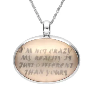 Sterling Silver Rose Quartz Alice In Wonderland I'm Not Crazy Necklace