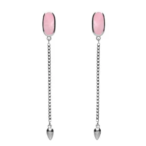 Sterling Silver Rose Quartz Lineaire Long Drop Stud Earrings