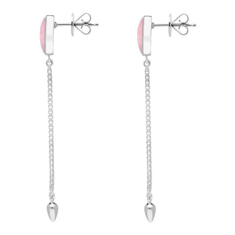 Sterling Silver Rose Quartz Lineaire Long Drop Stud Earrings