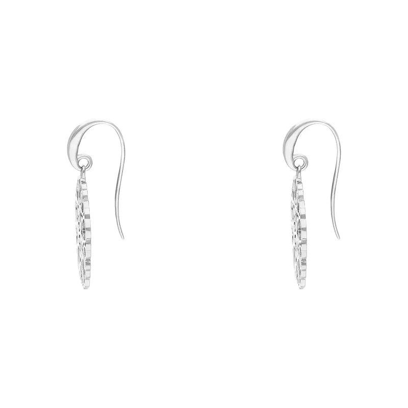 Sterling Silver Round Pierced Heart Hook Drop Earrings