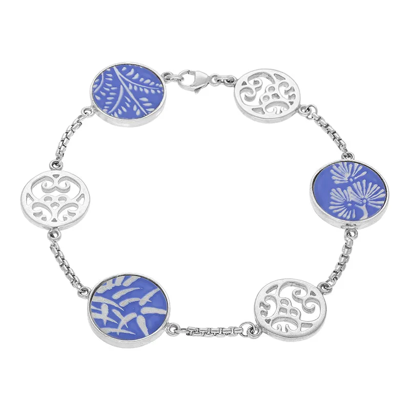 Sterling Silver Royal Crown Derby Blue Mikado Flore Bracelet