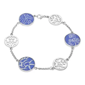 Sterling Silver Royal Crown Derby Blue Mikado Flore Bracelet