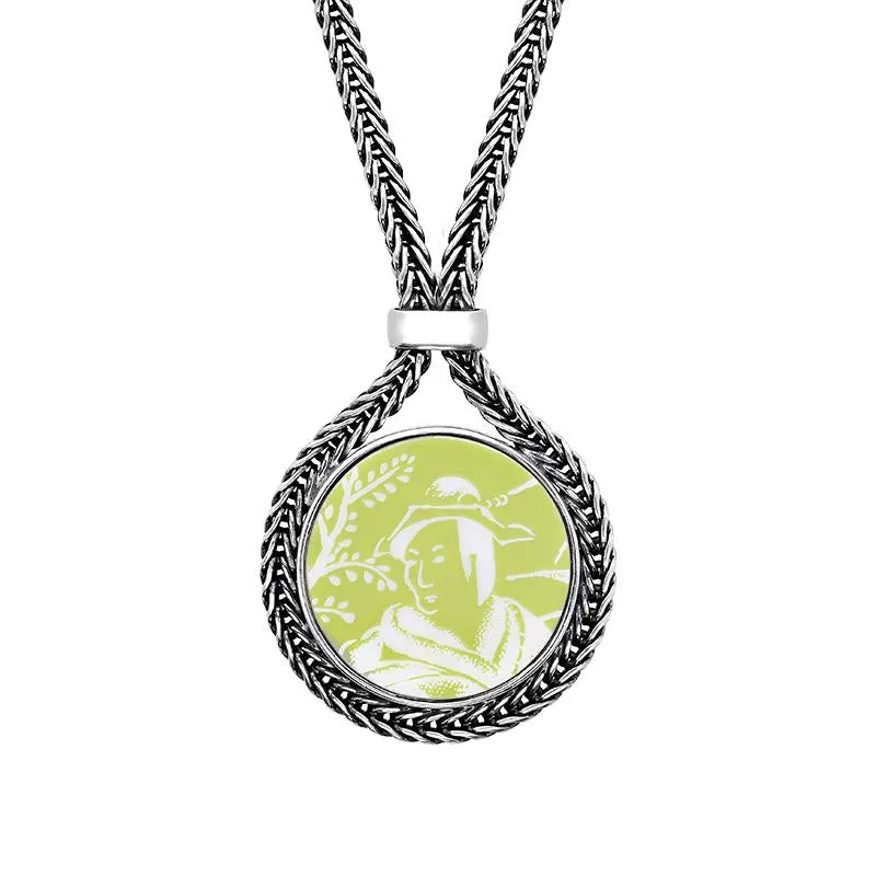 Sterling Silver Royal Crown Derby Mikado Lime Round Foxtail Necklace D