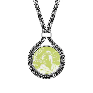 Sterling Silver Royal Crown Derby Mikado Lime Round Foxtail Necklace D