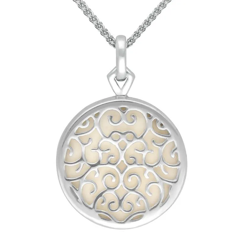 Sterling Silver Royal Crown Derby Pink Flore Filigree Round Necklace D