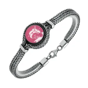 Sterling Silver Royal Crown Derby Pink Mikado Small Round Foxtail Bracelet D