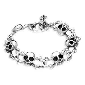 Sterling Silver Six Skull Bracelet D