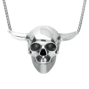 Sterling Silver Small Skull Horns Necklace