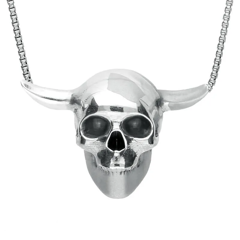 Sterling Silver Small Skull Horns Necklace