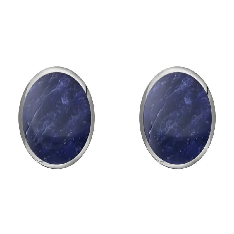 Sterling Silver Sodalite 8 x 10mm Classic Large Oval Stud Earrings