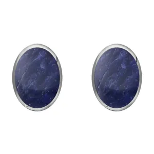 Sterling Silver Sodalite 8 x 10mm Classic Large Oval Stud Earrings