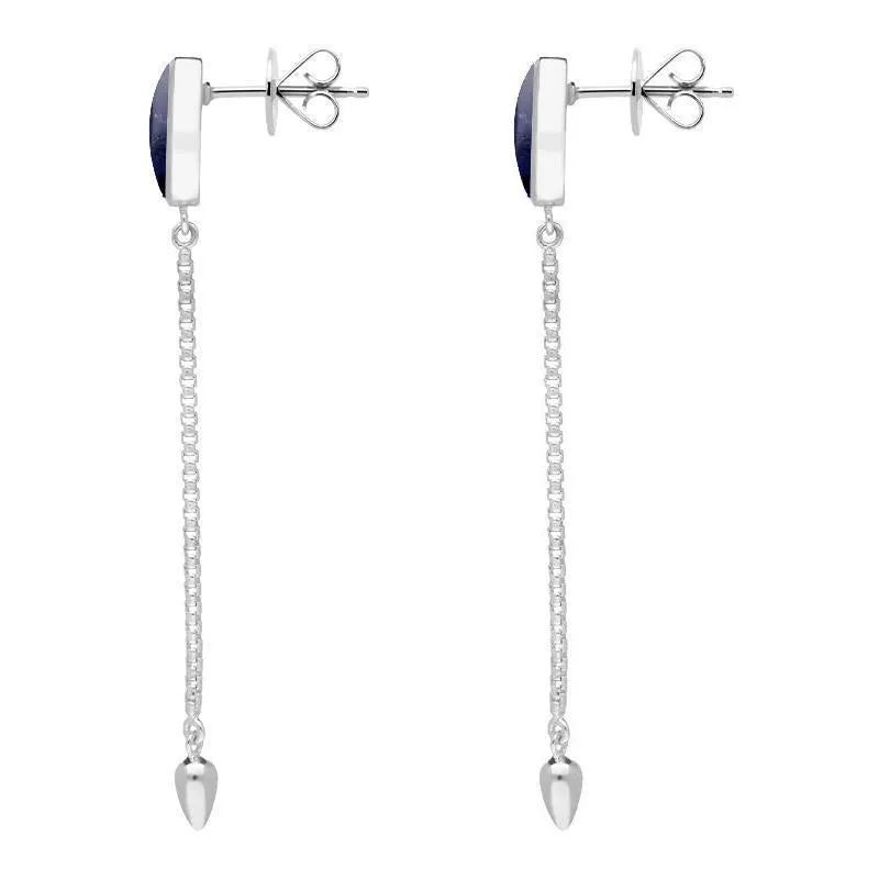 Sterling Silver Sodalite Lineaire Long Drop Stud Earrings