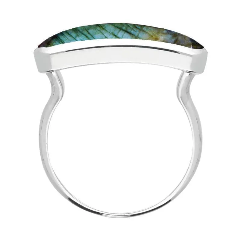 Sterling Silver Spectrolite Lineaire Petite Oval Ring