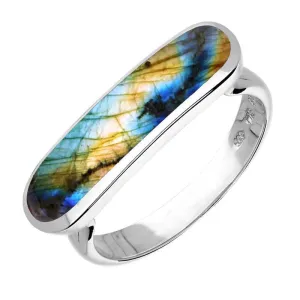 Sterling Silver Spectrolite Lineaire Petite Oval Ring