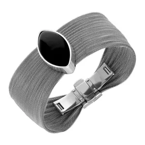 Sterling Silver Stainless Steel Whitby Jet Unique Marquise Mesh Bracelet