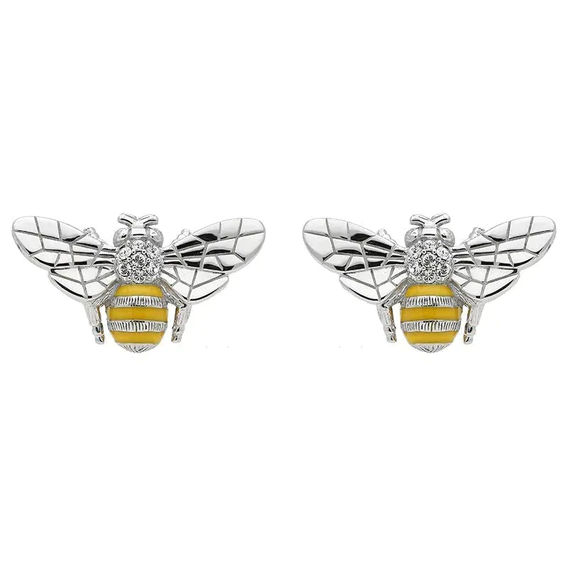 Sterling Silver Swarovski Crystal Enamel Bee Three Piece Set