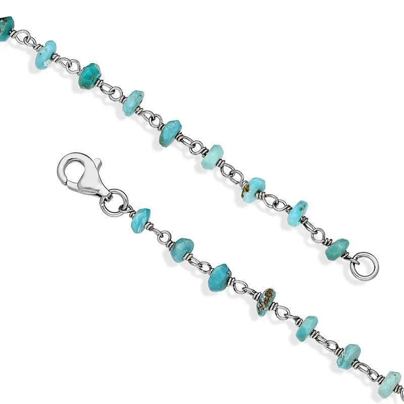 Sterling Silver Turquoise 4mm Bead Chain Link Necklace