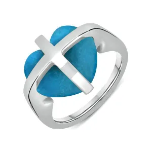 Sterling Silver Turquoise Cross Heart Ring