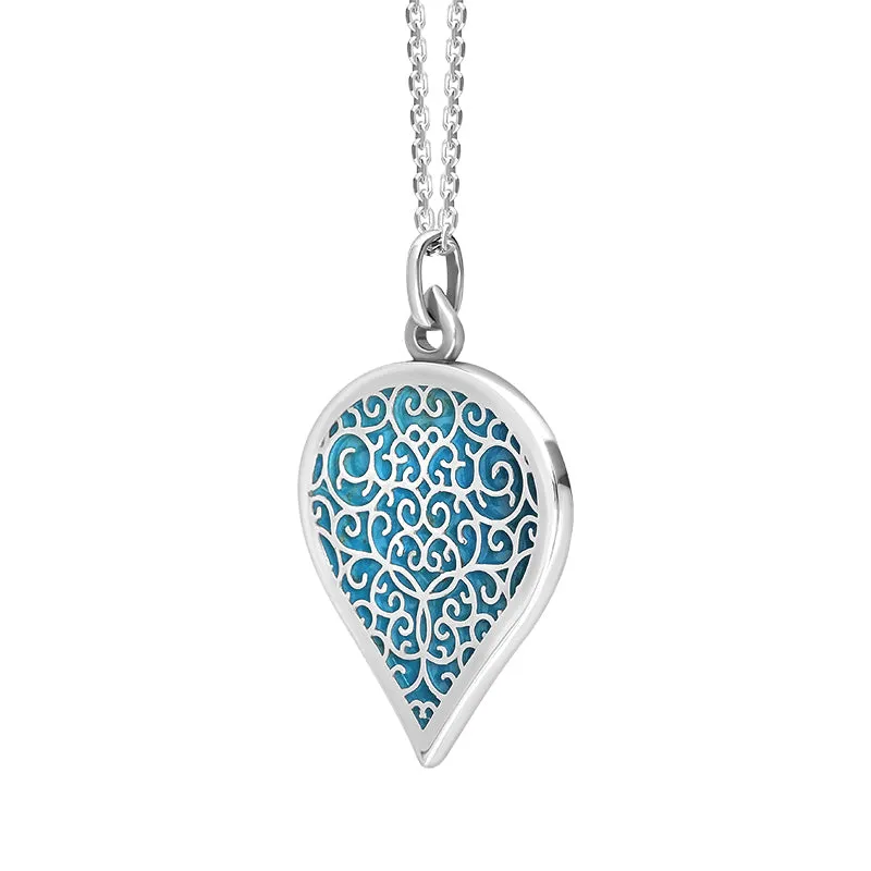 Sterling Silver Turquoise Flore Filigree Large Heart Necklace