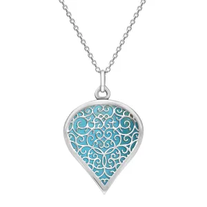 Sterling Silver Turquoise Flore Filigree Large Heart Necklace