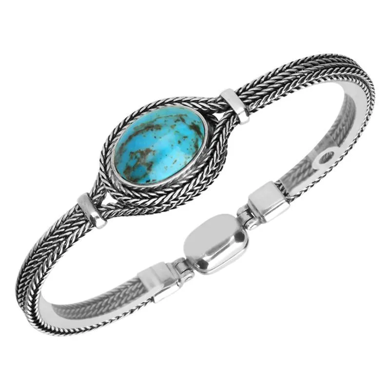 Sterling Silver Turquoise Foxtail Single Stone Oval Bracelet D
