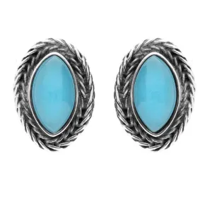 Sterling Silver Turquoise Foxtail Small Marquise Stud Earrings D