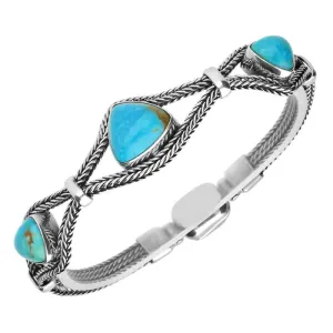 Sterling Silver Turquoise Foxtail Three Stone Triangle Bracelet D