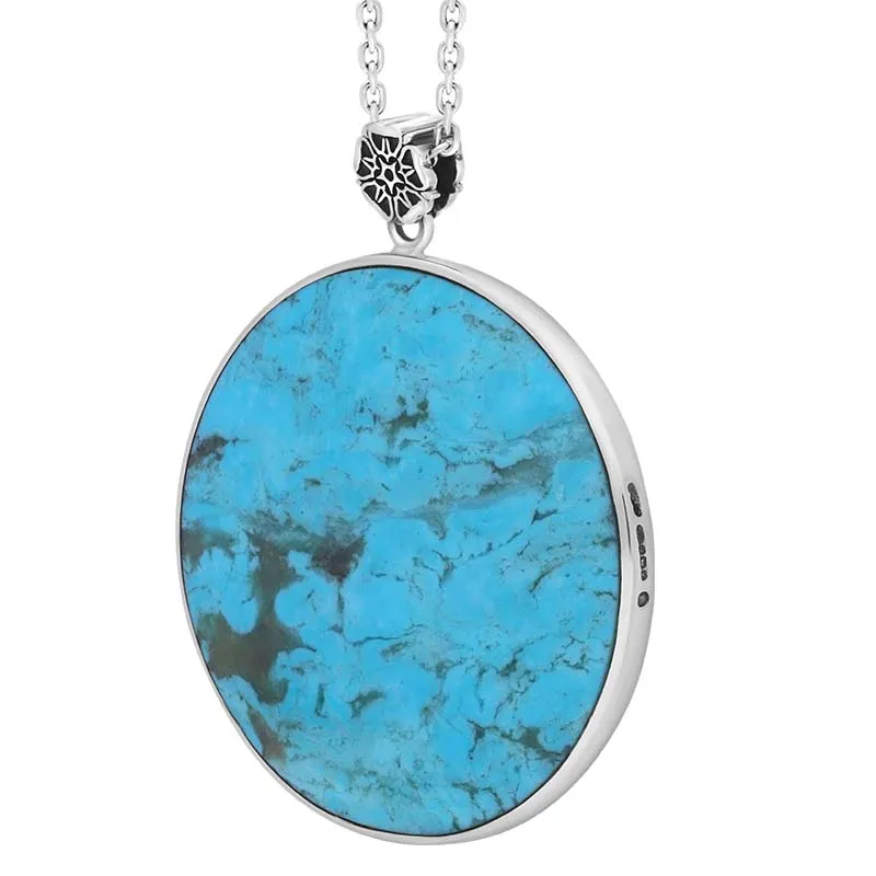 Sterling Silver Turquoise King's Coronation Hallmark Large Round Crown Emblem Necklace D