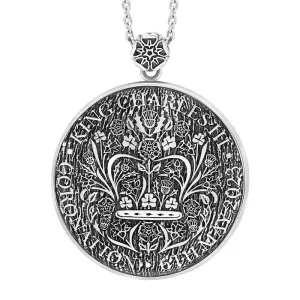 Sterling Silver Turquoise King's Coronation Hallmark Large Round Crown Emblem Necklace D