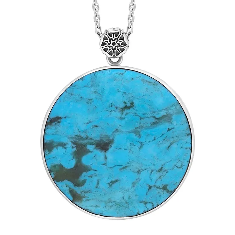 Sterling Silver Turquoise King's Coronation Hallmark Large Round Crown Emblem Necklace D