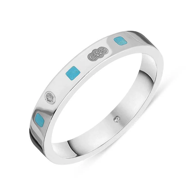Sterling Silver Turquoise King's Coronation Hallmark Princess Cut 3mm Ring D