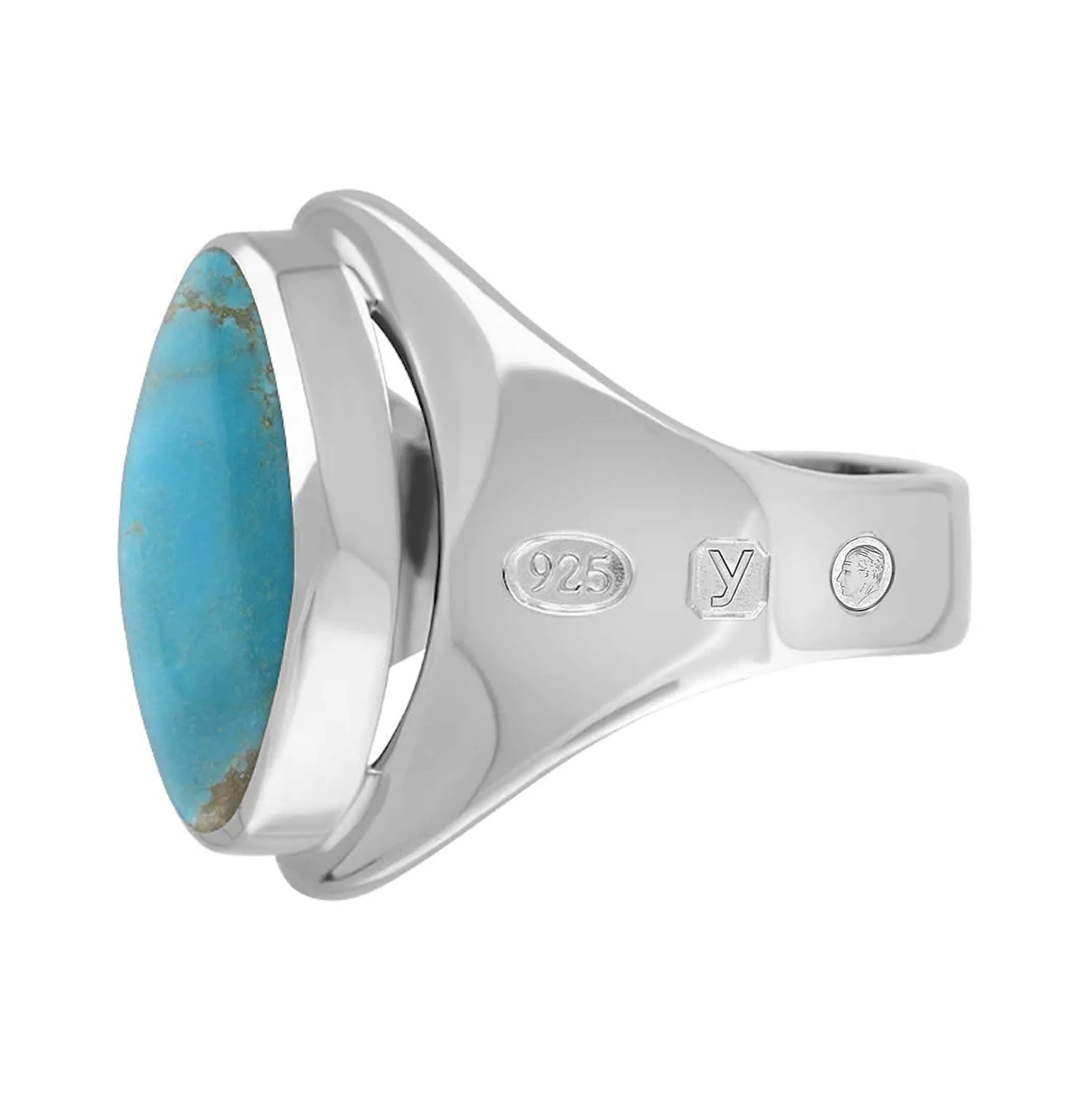 Sterling Silver Turquoise King's Coronation Hallmark Small Oval Ring D