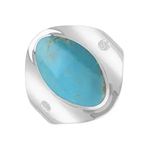 Sterling Silver Turquoise King's Coronation Hallmark Small Oval Ring D