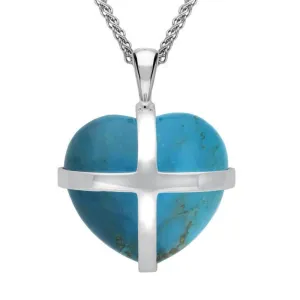 Sterling Silver Turquoise Large Cross Heart Necklace