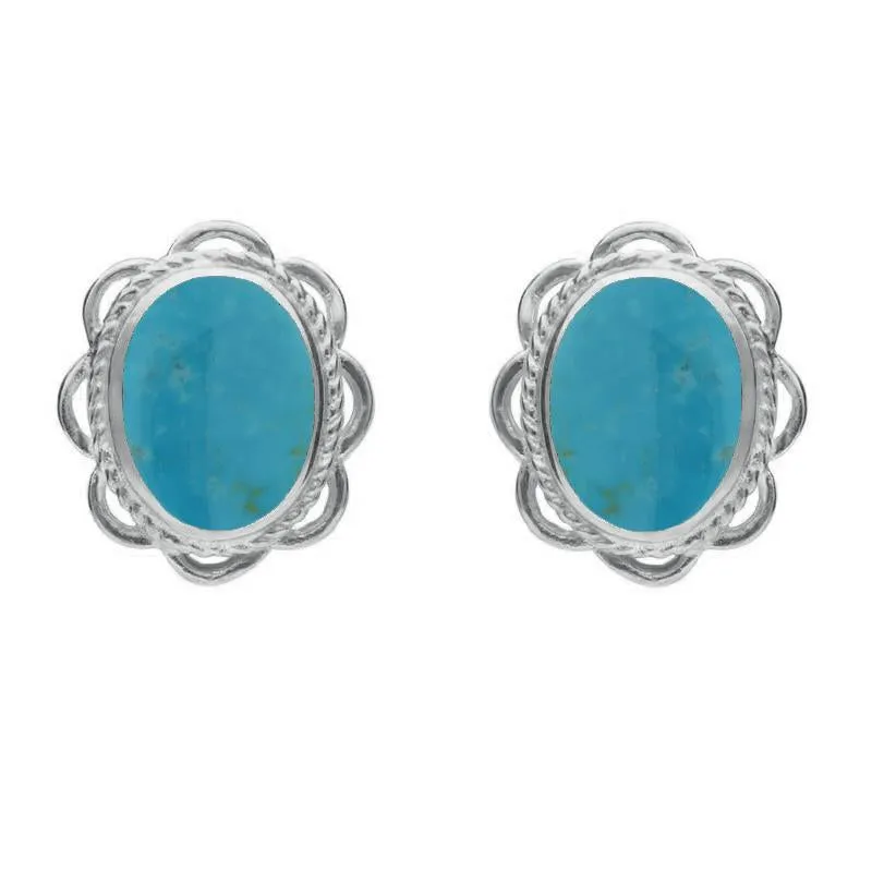 Sterling Silver Turquoise Large Rope Oval Frill Stud Earrings