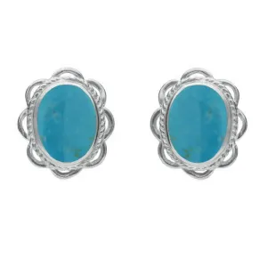Sterling Silver Turquoise Large Rope Oval Frill Stud Earrings