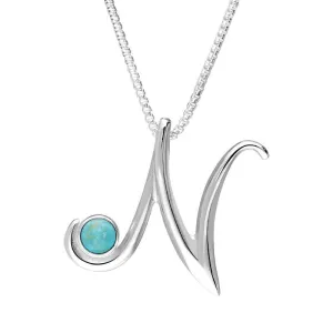 Sterling Silver Turquoise Love Letters Initial N Necklace