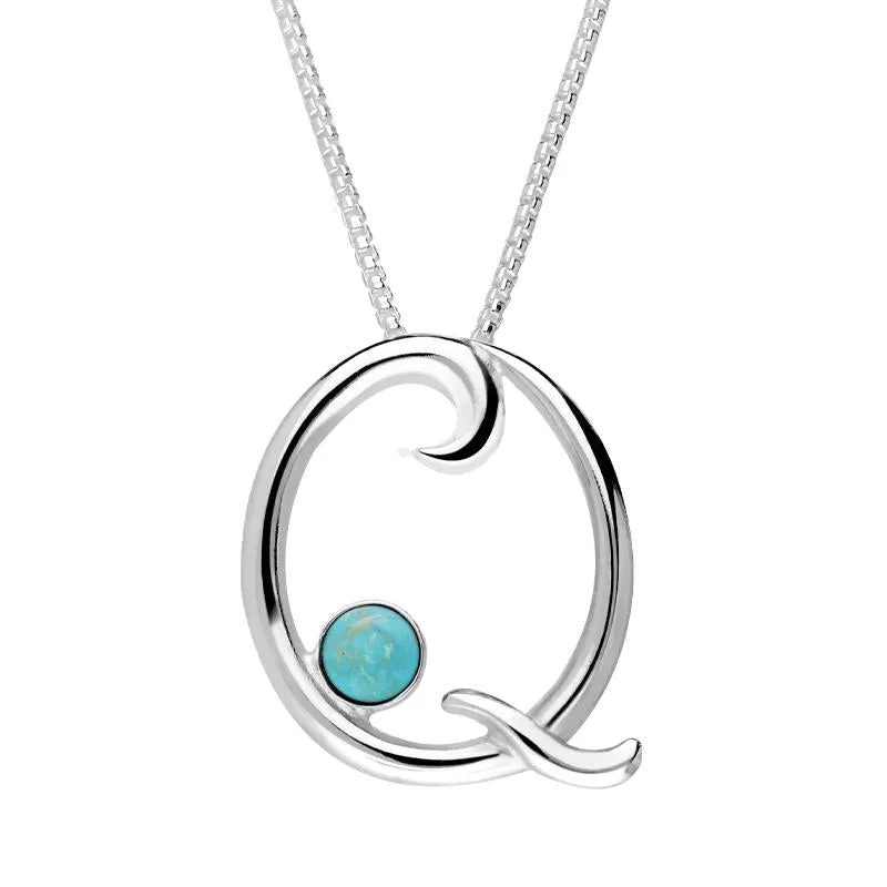 Sterling Silver Turquoise Love Letters Initial Q Necklace