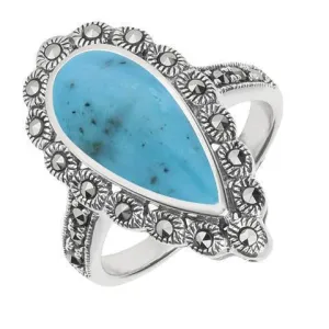Sterling Silver Turquoise Marcasite Pear Ring
