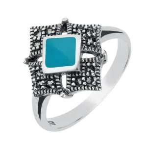 Sterling Silver Turquoise Marcasite Square Ring