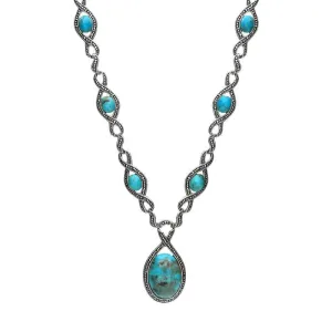 Sterling Silver Turquoise Marcasite Thirteen Stone Twist Link Necklace