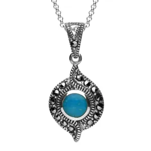 Sterling Silver Turquoise Marcasite Twisted Round Necklace