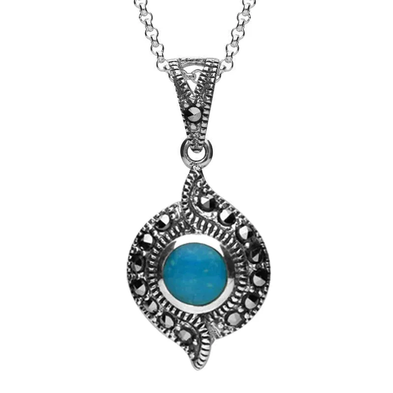 Sterling Silver Turquoise Marcasite Twisted Round Necklace