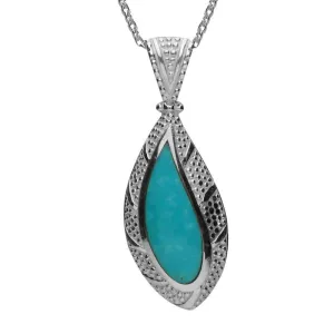 Sterling Silver Turquoise Marquise Shape Beaded Edge Necklace