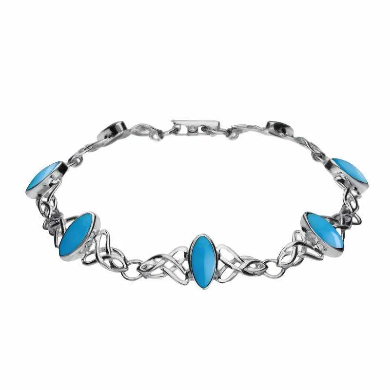 Sterling Silver Turquoise Marquise Shaped Celtic Bracelet