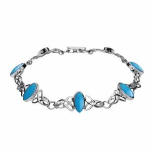 Sterling Silver Turquoise Marquise Shaped Celtic Bracelet