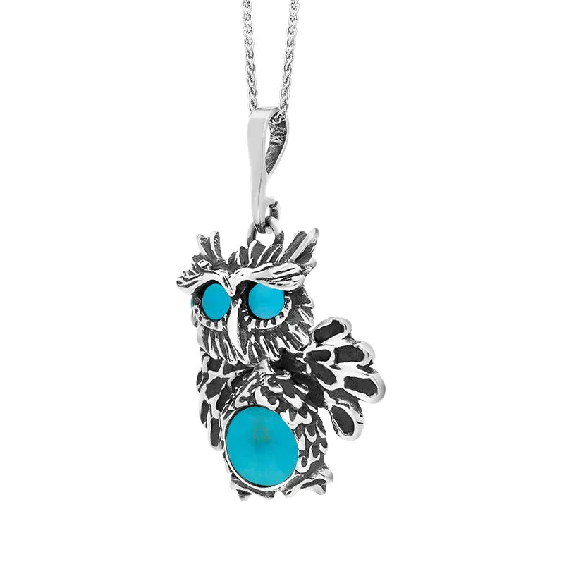 Sterling Silver Turquoise Moving Head Owl Necklace
