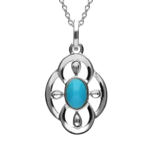 Sterling Silver Turquoise Open Petal Flower Neckace
