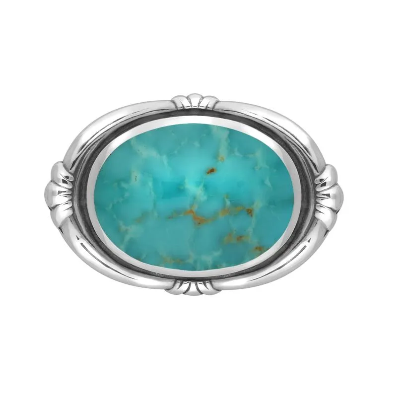 Sterling Silver Turquoise Oval Fleur Brooch